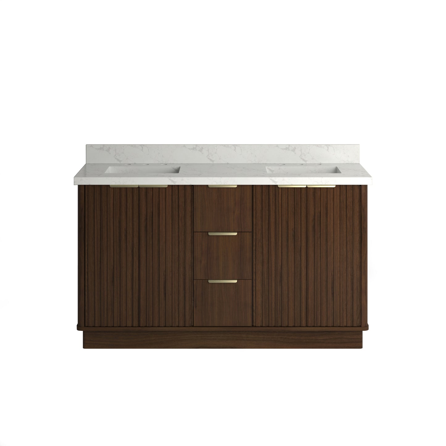 Kathryn 60" Double Vanity Cabinet with Square Sinks and Statuario Venato Marble Quartz Top in Dark Oak